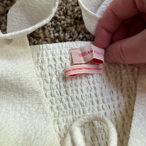 Urban Outfitters Cream Flutter Sleeve Blouse with Smocked Waist - Picture 11 of 12